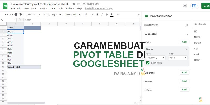 Cara membuat pivot table di google sheet